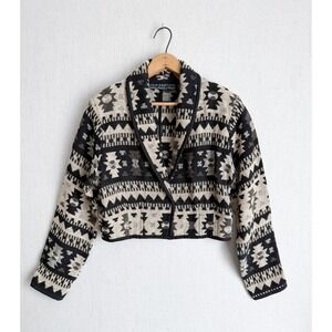 New Identity Cropped Tapestry Jacket Black Cream Southwestern Cotton Small